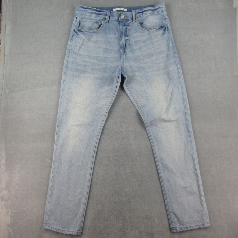 PacSun Slim Taper Jeans Mens 34x32 Light Wash Blue Denim 100% Cotton Streetwear